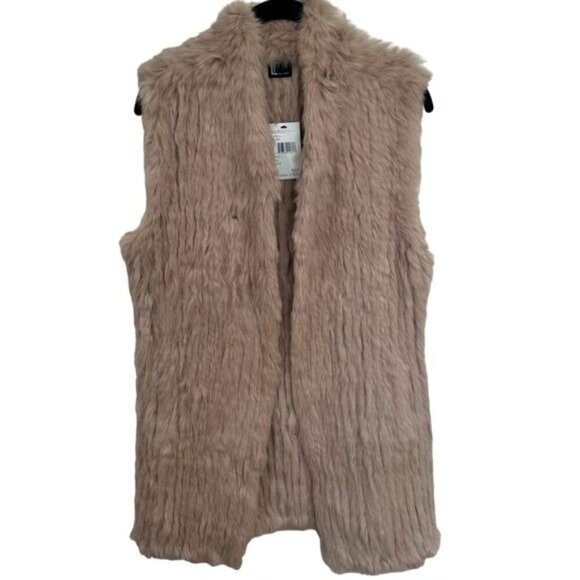 NEW Love Token Genuine Rabbit Fur Color Latte Winter Holiday Cozy Vest Size L - Picture 4 of 12